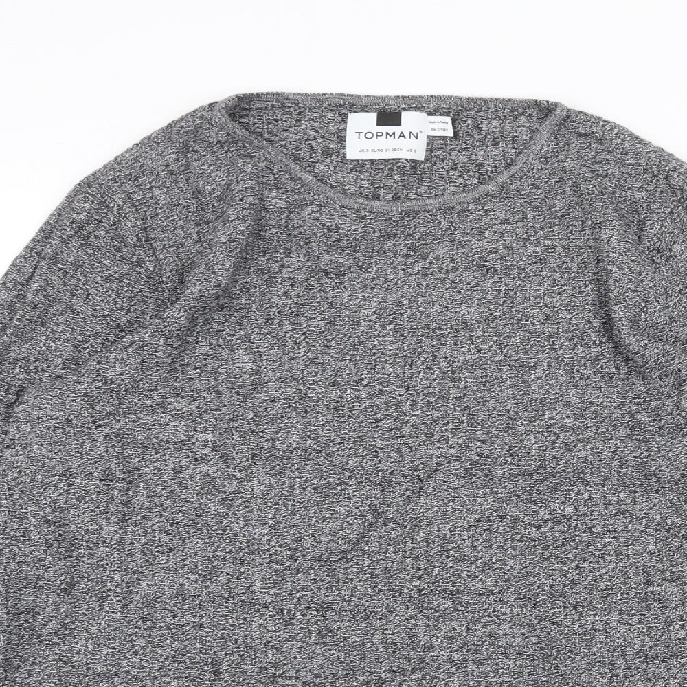 Topman Mens Grey Round Neck Geometric Cotton Pullover Jumper Size S Long Sleeve