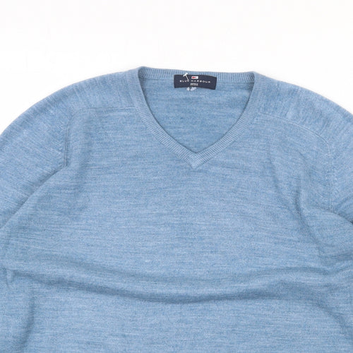 Marks and Spencer Mens Blue V-Neck Acrylic Pullover Jumper Size S Long Sleeve