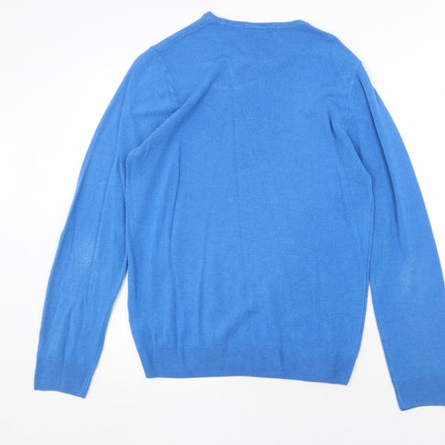 Marks and Spencer Mens Blue Round Neck Acrylic Pullover Jumper Size M Long Sleeve
