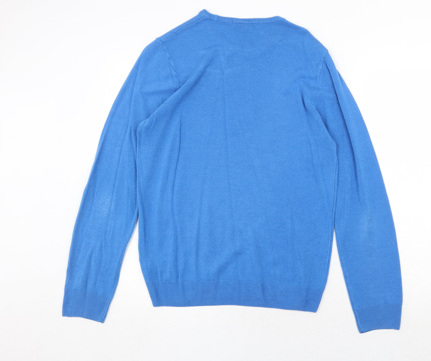 Marks and Spencer Mens Blue Round Neck Acrylic Pullover Jumper Size M Long Sleeve