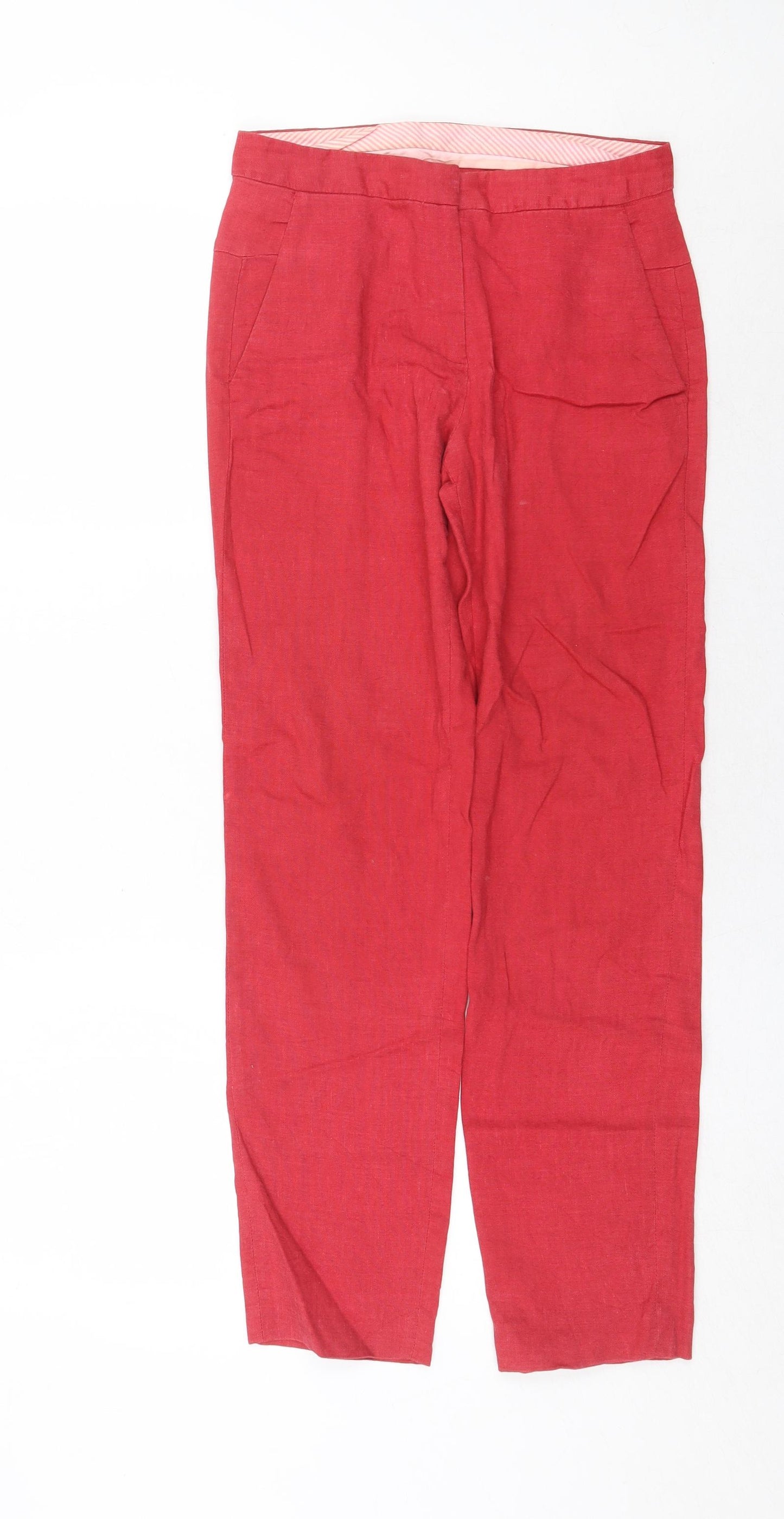 Massimo Dutti Womens Red Linen Trousers Size 6 Regular Zip
