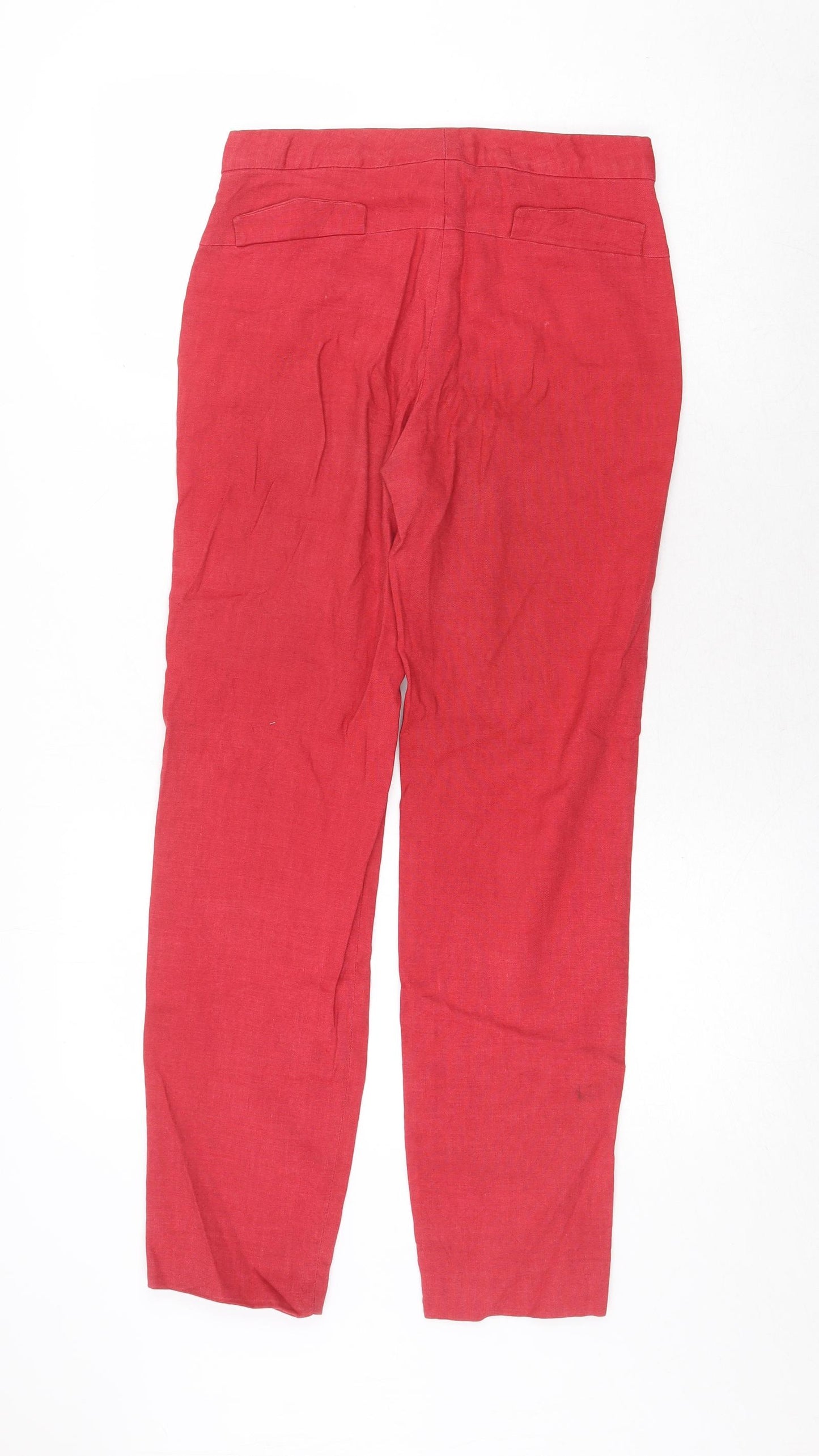 Massimo Dutti Womens Red Linen Trousers Size 6 Regular Zip