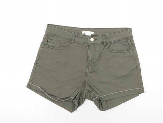 H&M Womens Green Cotton Boyfriend Shorts Size 8 Regular Zip