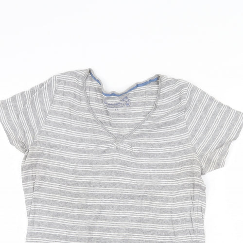 Peter Storm Womens Grey Striped Cotton Basic T-Shirt Size 14 V-Neck