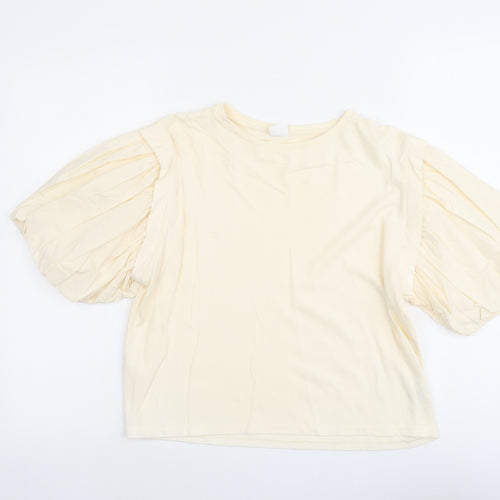 Zara Girls Ivory Cotton Basic Blouse Size 13-14 Years Round Neck Pullover