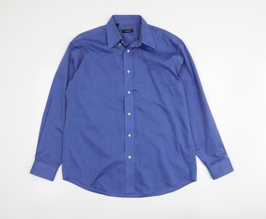 NEXT Mens Blue Cotton Button-Up Size 15.5 Collared Button