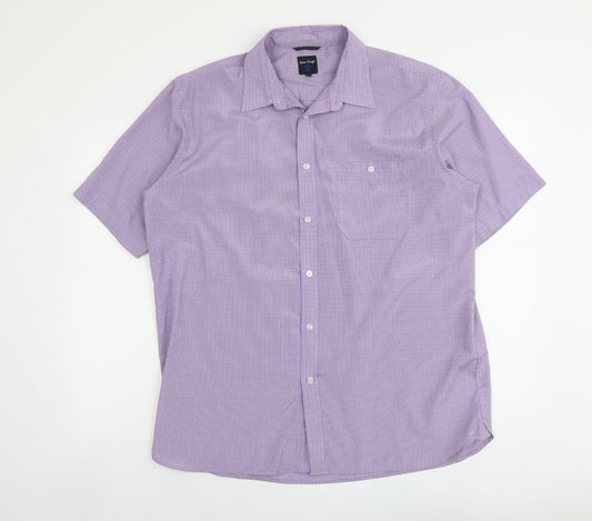 James Pringle Mens Purple Check Polyester Button-Up Size L Collared Button