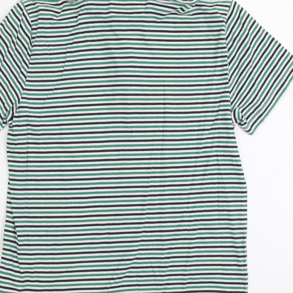 Jasper Conran Boys Green Striped Cotton Basic Polo Size 13-14 Years Collared Button