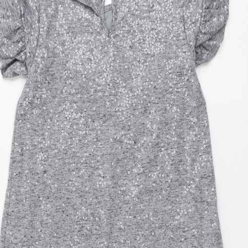 NEXT Girls Grey Polyester T-Shirt Dress Size 5 Years Boat Neck Pullover