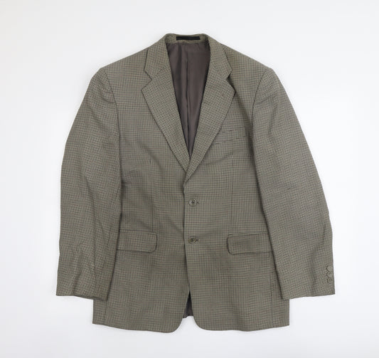 Zantos Mens Green Houndstooth Polyester Jacket Suit Jacket Size 38 Regular