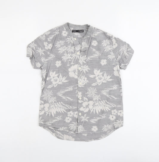 NEXT Boys Grey Floral Cotton Basic Button-Up Size 8 Years V-Neck Button