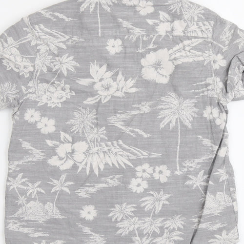 NEXT Boys Grey Floral Cotton Basic Button-Up Size 8 Years V-Neck Button