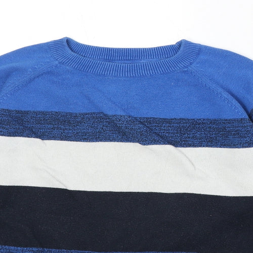 Threadboys Boys Blue Round Neck Striped 100% Cotton Pullover Jumper Size 7-8 Years Pullover