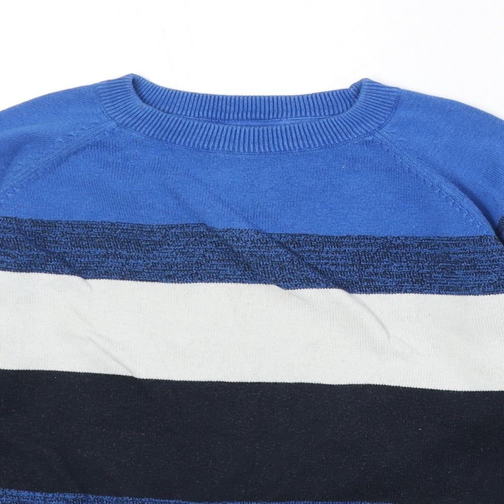 Threadboys Boys Blue Round Neck Striped 100% Cotton Pullover Jumper Size 7-8 Years Pullover