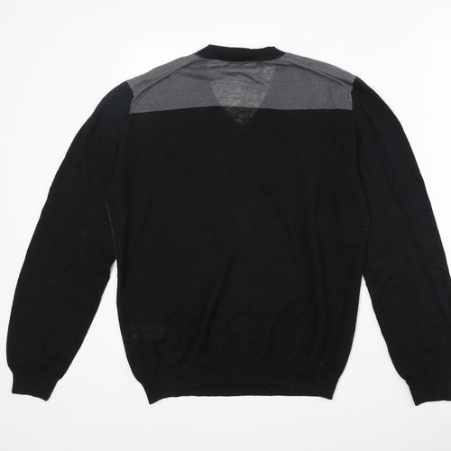 HUGO BOSS Mens Black V-Neck Linen Pullover Jumper Size S Long Sleeve