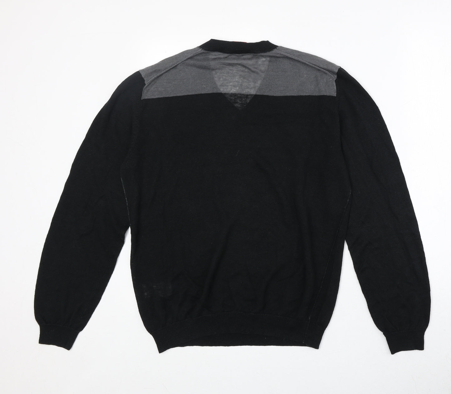 HUGO BOSS Mens Black V-Neck Linen Pullover Jumper Size S Long Sleeve