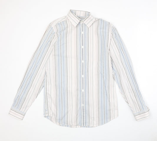 Jasper Conran Mens Multicoloured Striped Cotton Button-Up Size S Collared Button