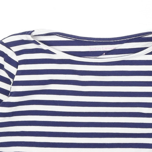 John Lewis Boys Blue Striped Cotton Basic T-Shirt Size 4 Years Round Neck Pullover