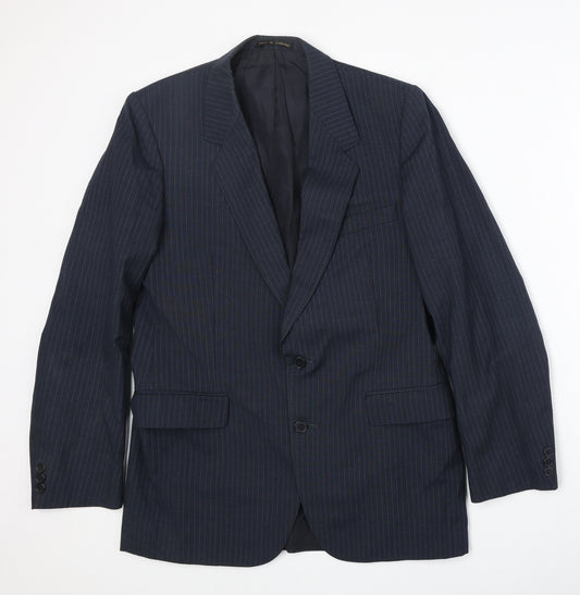Burton Mens Blue Striped Polyester Jacket Suit Jacket Size 38 Regular - Pinstripe