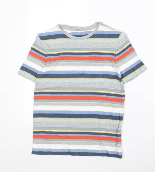 Gap Boys Multicoloured Striped Cotton Basic T-Shirt Size L Round Neck Pullover