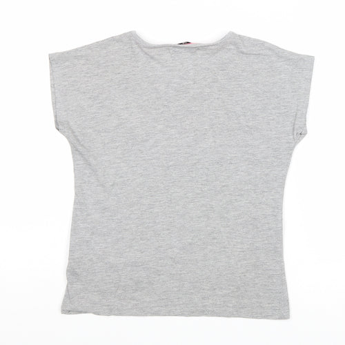 Marks and Spencer Girls Grey Cotton Basic T-Shirt Size 8-9 Years Round Neck Pullover - Hello!