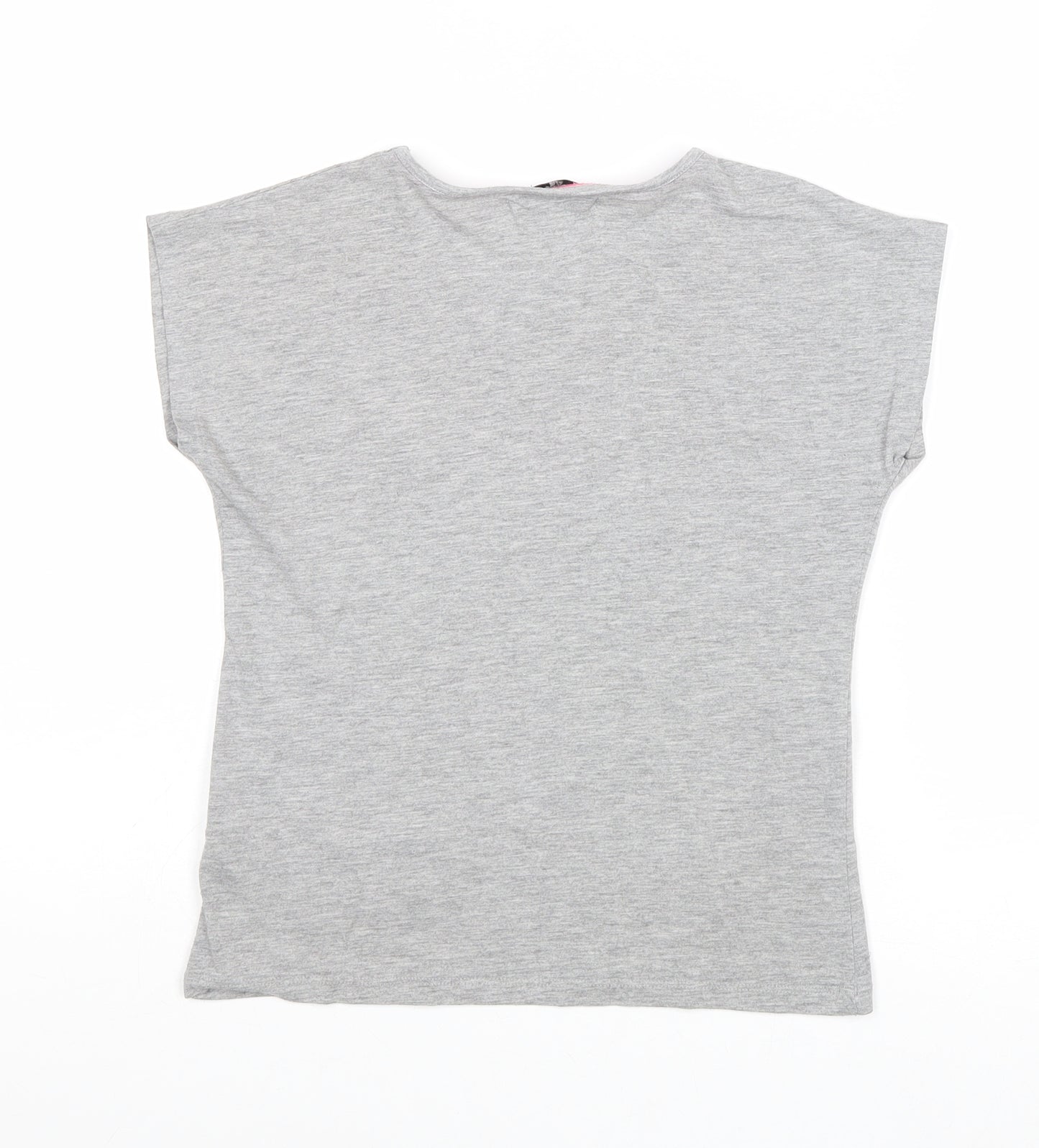 Marks and Spencer Girls Grey Cotton Basic T-Shirt Size 8-9 Years Round Neck Pullover - Hello!
