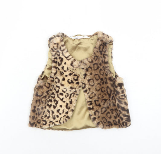 H&M Girls Brown Animal Print Gilet Jacket Size 4-5 Years Button - Leopard Print