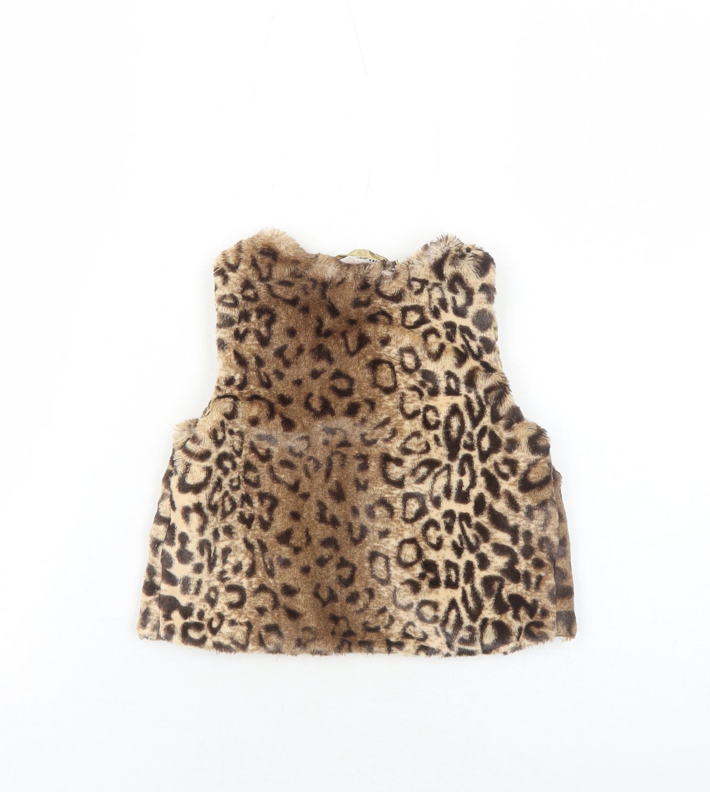 H&M Girls Brown Animal Print Gilet Jacket Size 4-5 Years Button - Leopard Print