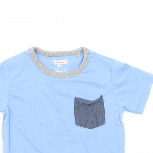 NEXT Boys Blue Viscose Basic T-Shirt Size 4-5 Years Round Neck Pullover