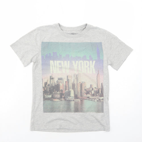 Blue Zoo Boys Grey Cotton Basic T-Shirt Size 7-8 Years Round Neck Pullover - New York