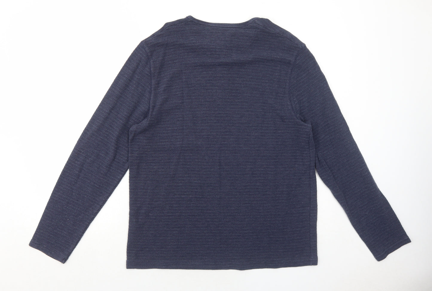 BHS Mens Blue Round Neck Cotton Pullover Jumper Size L Long Sleeve