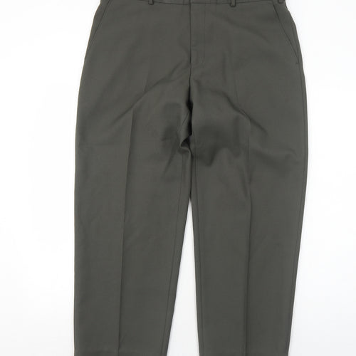 BHS Mens Green Polyester Trousers Size 36 in L29 in Regular Zip