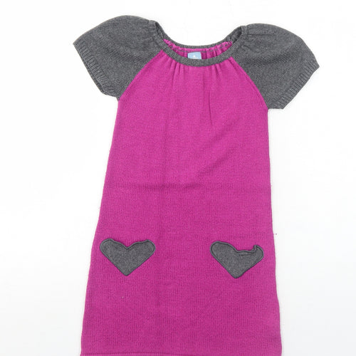 Gap Girls Purple Colourblock Cotton Jumper Dress Size 5 Years Boat Neck Pullover - Knit Pockets