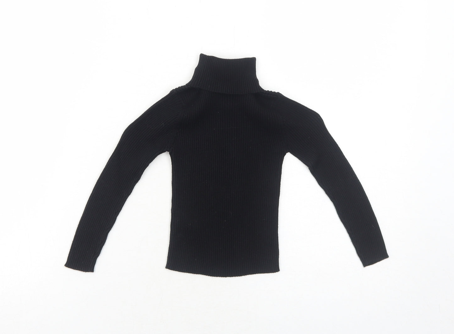 NEXT Girls Black Cotton Basic T-Shirt Size 4 Years Roll Neck Pullover - Ribbed