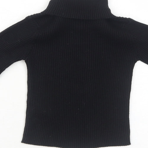 NEXT Girls Black Cotton Basic T-Shirt Size 4 Years Roll Neck Pullover - Ribbed