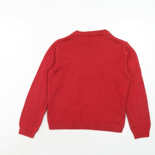 River Island Boys Red Round Neck Acrylic Pullover Jumper Size 9-10 Years Pullover - Xmas Loading