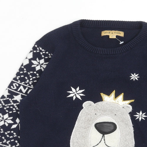 House of Fraser Boys Blue Round Neck Cotton Pullover Jumper Size 7 Years Pullover - Polar Bear