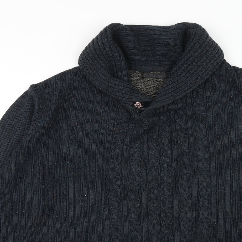 Dunnes Stores Mens Blue Mock Neck Acrylic Pullover Jumper Size L Long Sleeve
