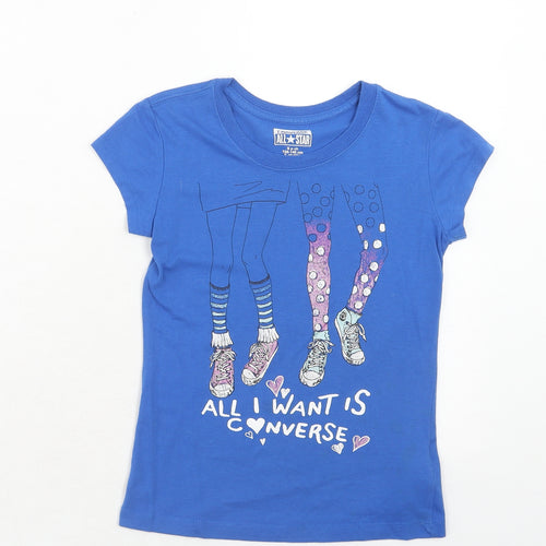 ALL STARS Girls Blue Cotton Basic T-Shirt Size 8 Years Round Neck Pullover - 8-10 Years, All I want is Converse