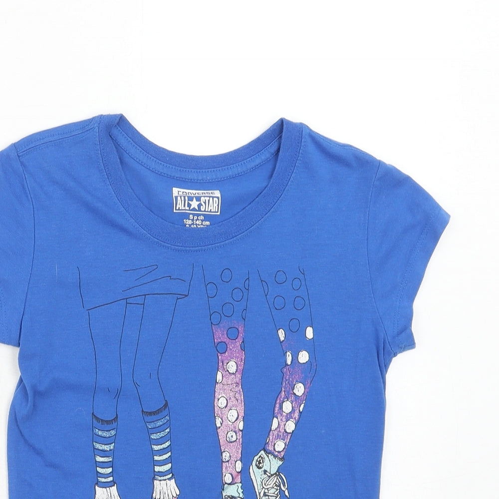 ALL STARS Girls Blue Cotton Basic T-Shirt Size 8 Years Round Neck Pullover - 8-10 Years, All I want is Converse