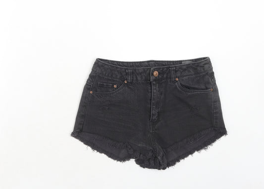 H&M Womens Black Cotton Hot Pants Shorts Size 8 Regular Zip