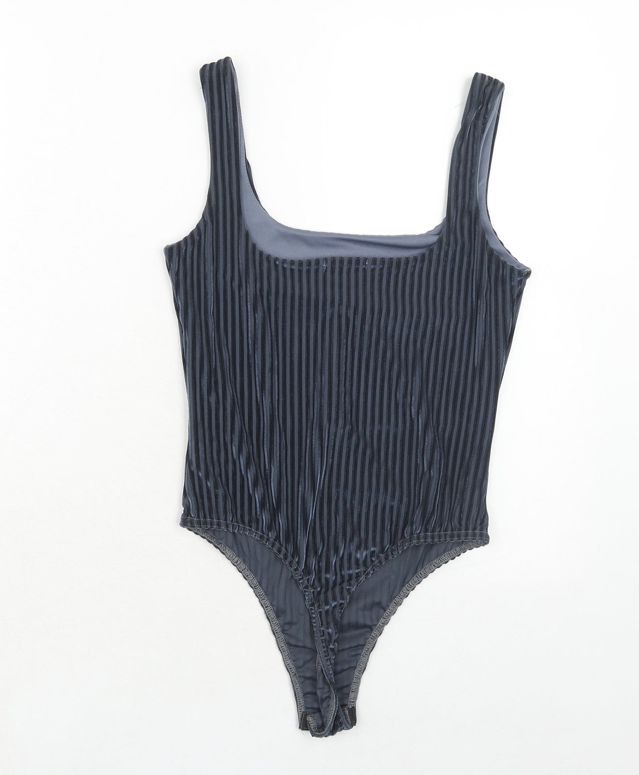 PRETTYLITTLETHING Womens Blue Striped Polyester Bodysuit One-Piece Size 8 Snap
