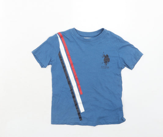 US Polo Assn. Boys Blue Cotton Basic T-Shirt Size 5-6 Years Round Neck Pullover