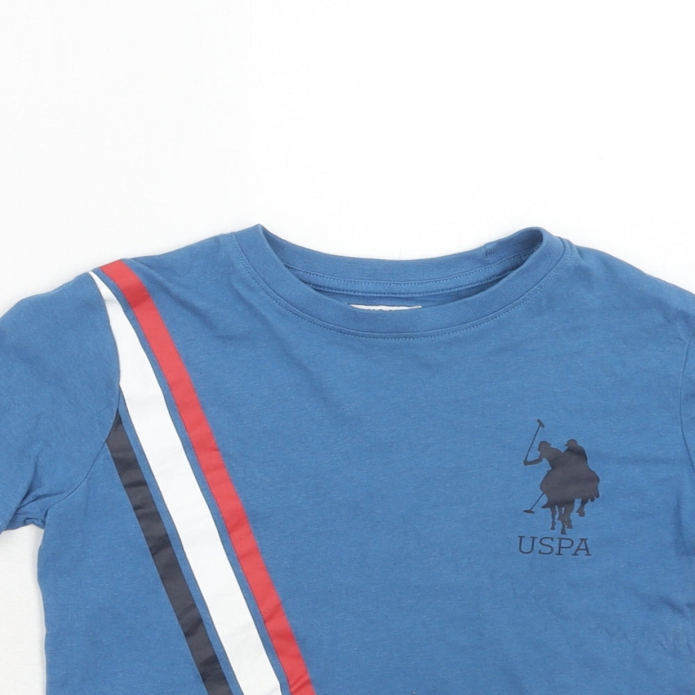 US Polo Assn. Boys Blue Cotton Basic T-Shirt Size 5-6 Years Round Neck Pullover