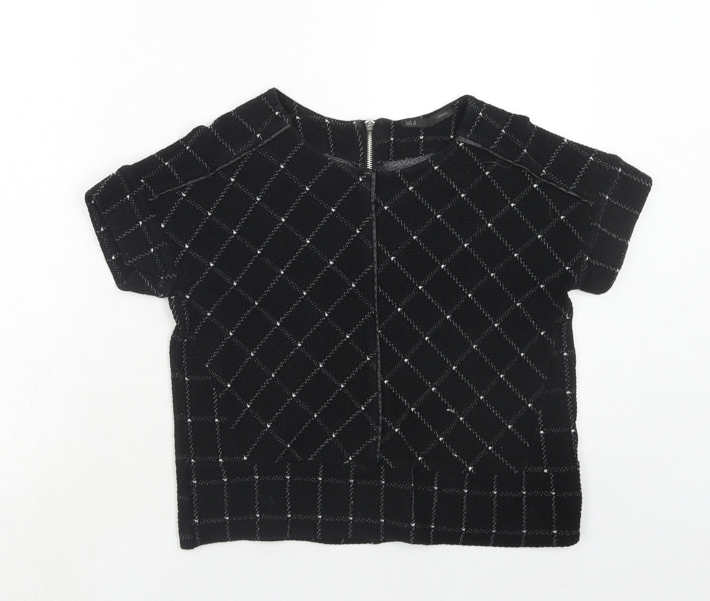 Sfera Womens Black Geometric Polyester Basic Blouse Size S Round Neck
