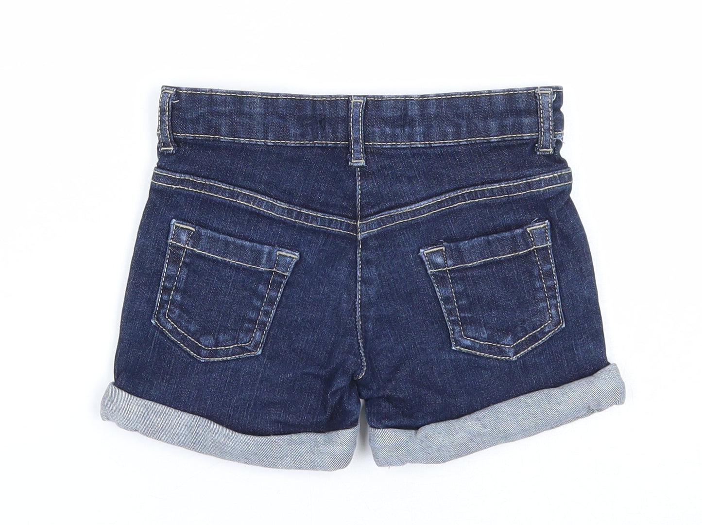 Marks and Spencer Girls Blue Cotton Boyfriend Shorts Size 2-3 Years Regular Snap