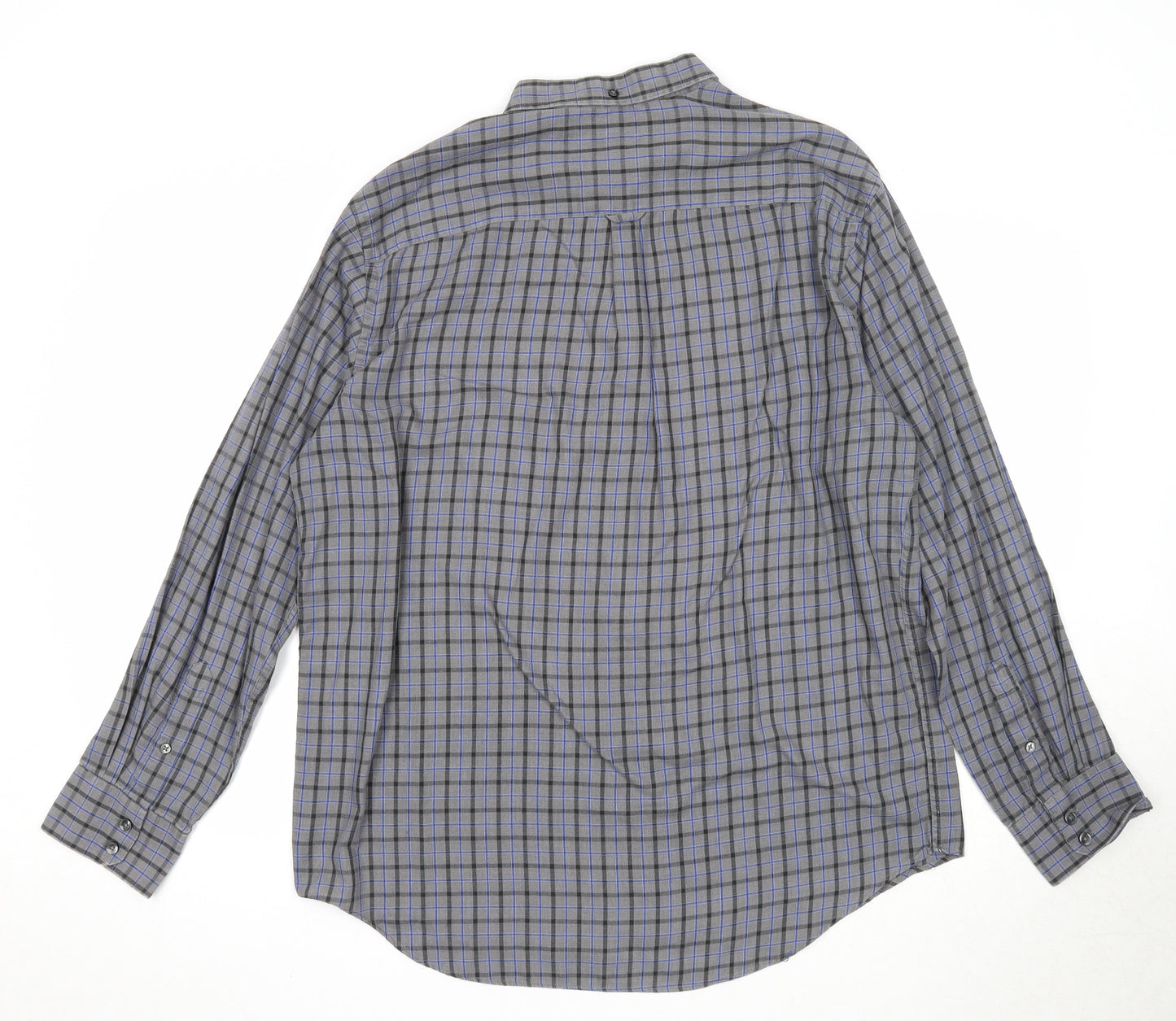 Van Heusen Mens Grey Plaid Cotton Button-Up Size L Collared Button