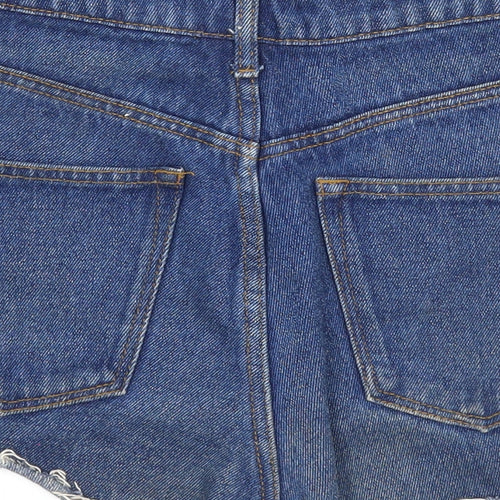 H&M Womens Blue Cotton Hot Pants Shorts Size 6 Regular Zip