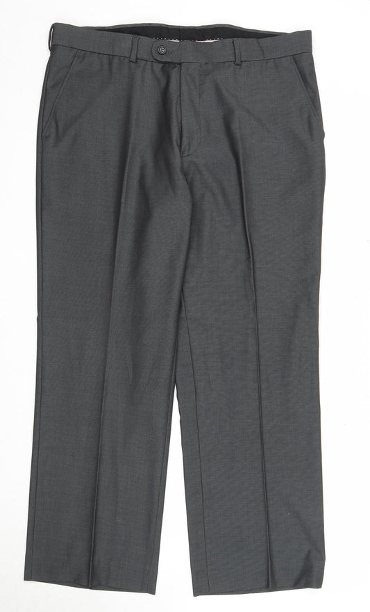 BHS Mens Grey Polyester Dress Pants Trousers Size 38 in L31 in Regular Zip