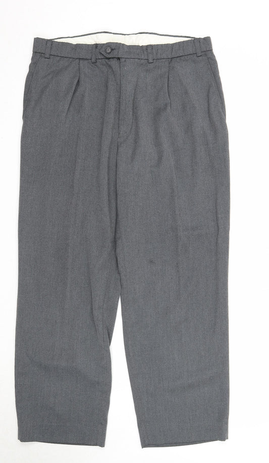BHS Mens Grey Polyester Dress Pants Trousers Size 38 in L29 in Regular Zip